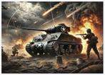 WW2 USA Sherman Tank Soldaten Poster Affiche WO2, Verzamelen, Verzenden, Luchtmacht, Foto of Poster