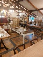 landelijke oude eettafel met wit onderstel 200 x 90, Ophalen