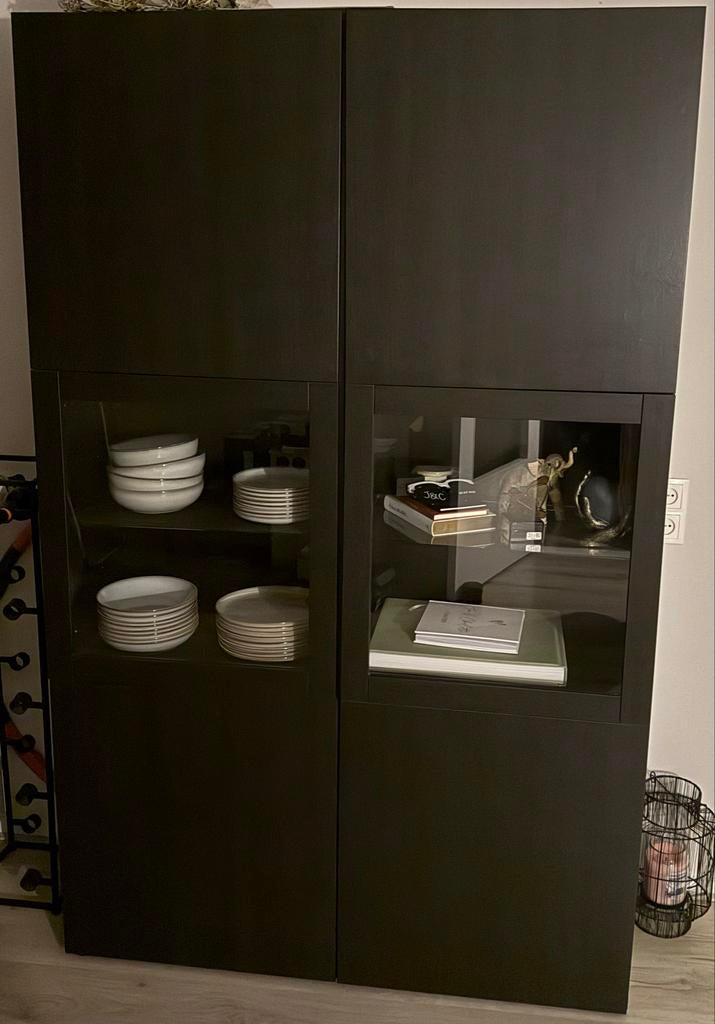 IKEA Besta kast met glazen deuren - Zwartbruin, Ophalen, Gebruikt, 100 tot 150 cm, Glas