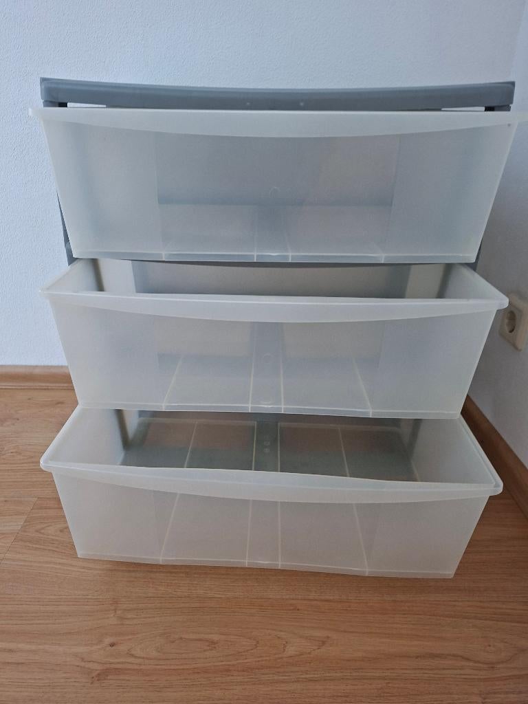 Grijze ladenkast met 3 transparente laden, Ophalen, Kunststof, Gebruikt, 50 tot 100 cm