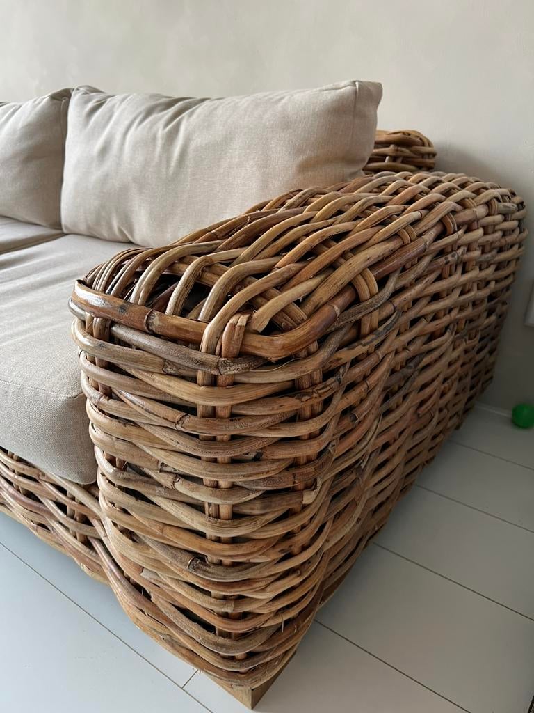Prachtige bank dik bamboe, rotan, riet, Tuin en Terras, Ophalen, Zo goed als nieuw, Rotan