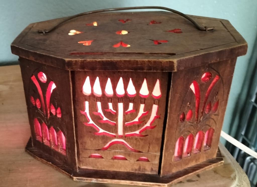 Lantaarn waxinelichtje tramp art folk art antiek oud, Ophalen of Verzenden