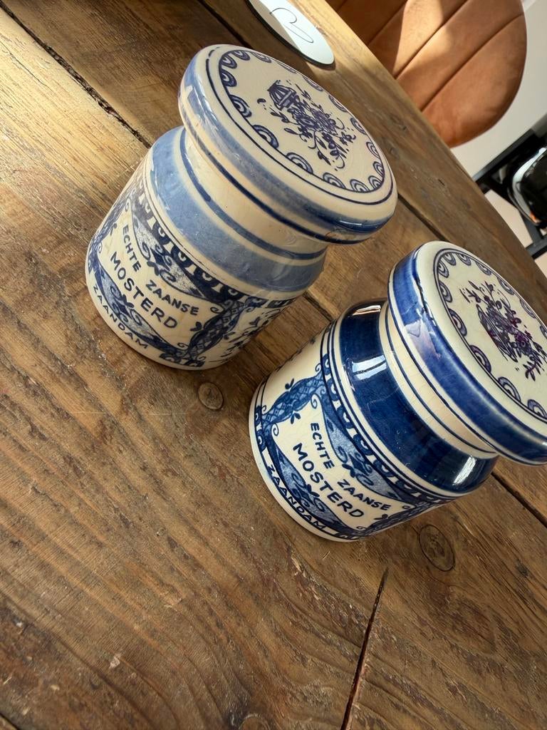 Vintage Delftse mosterdpot 'Echte Zaanse Mosterd', Antiek en Kunst, Ophalen of Verzenden