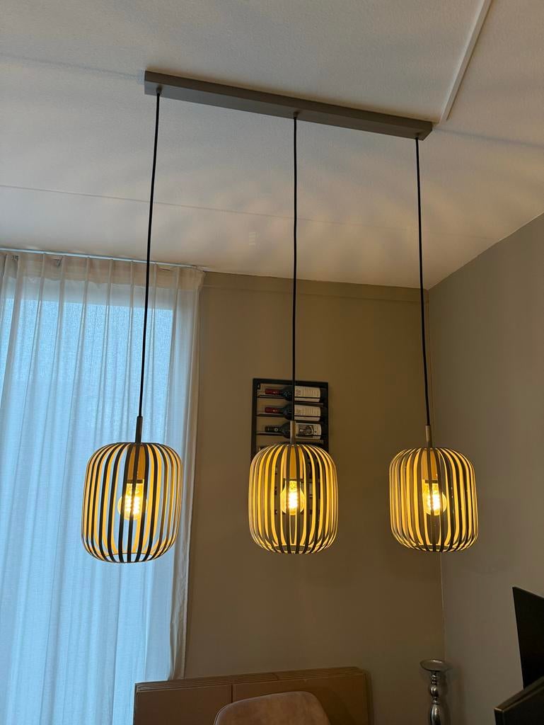 Set van 2 beige hanglampen voor eettafel en salontafel, Huis en Inrichting, Lampen | Hanglampen, Ophalen, Japandi, 50 tot 75 cm