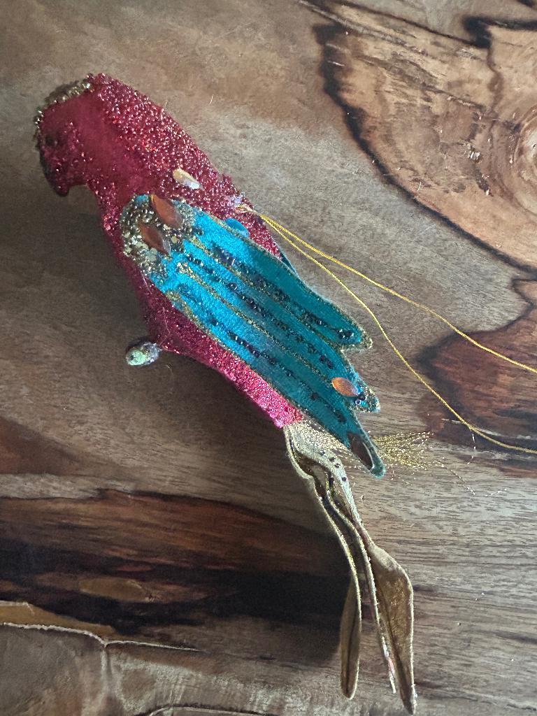 kerst schitterende hanger paradijsvogel glitter rood, Ophalen of Verzenden, Gebruikt