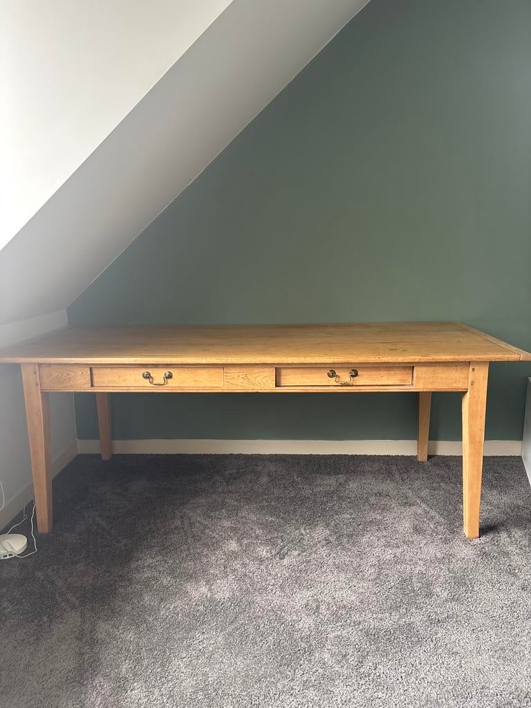Houten eettafel met lades 210x90x76 cm, Gebruikt, 150 tot 200 cm, Vier personen, Rechthoekig