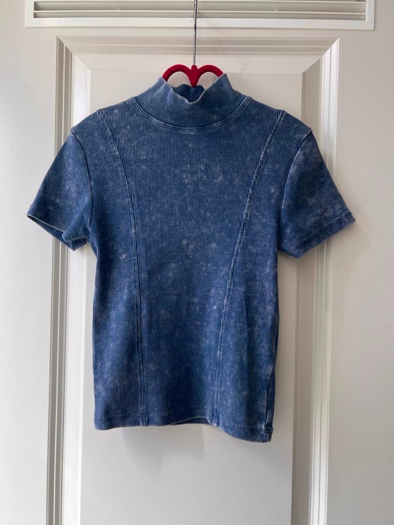 FB Sisters Ribgebreid Shirt met Col - XXS, Blauw, Ophalen of Verzenden, Zo goed als nieuw, Korte mouw
