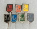 Set van 7 vintage Dreft speldjes in verschillende kleuren, Verzamelen, Ophalen of Verzenden, Gebruikt, Merk, Speldje of Pin