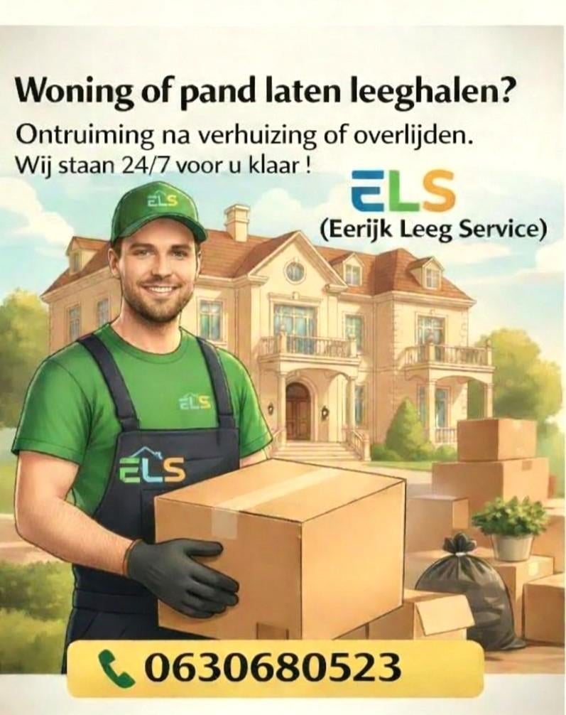 Goedkope verhuizing/ontruiming met ELS-Eerlijk Leeg Service, Diensten en Vakmensen, Verhuizers en Opslag, Inpakservice, Opslag