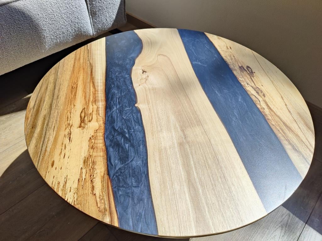 Epoxy riviertafel Europees notenhout, Overige materialen, 50 tot 100 cm, Rond, Nieuw