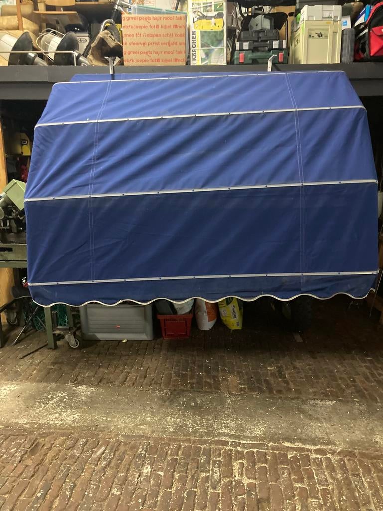 Blauwe markies 2 m breed uitval 110 / 115 cm, Minder dan 150 cm, Ophalen, Gebruikt, Markies