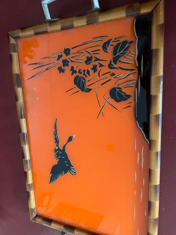 Jaren '50 dienblad met vogelmotief - 30x20 cm, Antiek en Kunst, Antiek | Keukenbenodigdheden, Ophalen of Verzenden