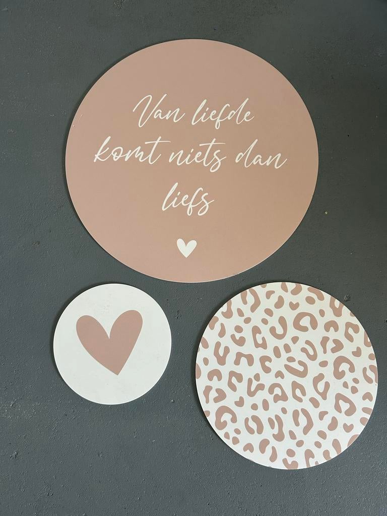 Wandcirkels set: roze/panter, Ophalen, Eigen ontwerp, Hout, Meerkleurig