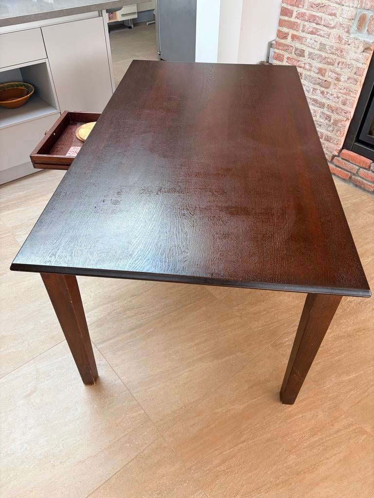 Massief houten tafel met lade, Huis en Inrichting, Tafels | Eettafels, Ophalen, Gebruikt, Eikenhout, 50 tot 100 cm