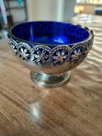 Mooie Engelse suikerpot, verzilverd met cobalt blauw glas, Antiek en Kunst, Antiek | Goud en Zilver, Ophalen of Verzenden