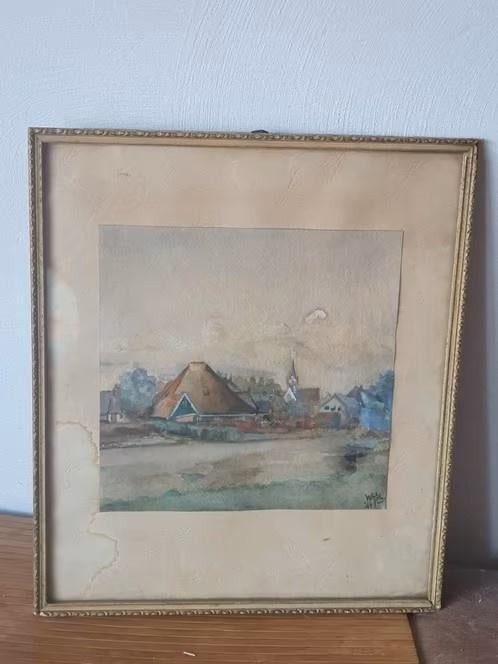 Aquarel witte kerk Sint Pancras W. Gilles 1941 oude situatie, Antiek en Kunst, Ophalen