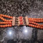 Antieke bloedkoraal collier met gouden slot, Ophalen, Goud, Ketting