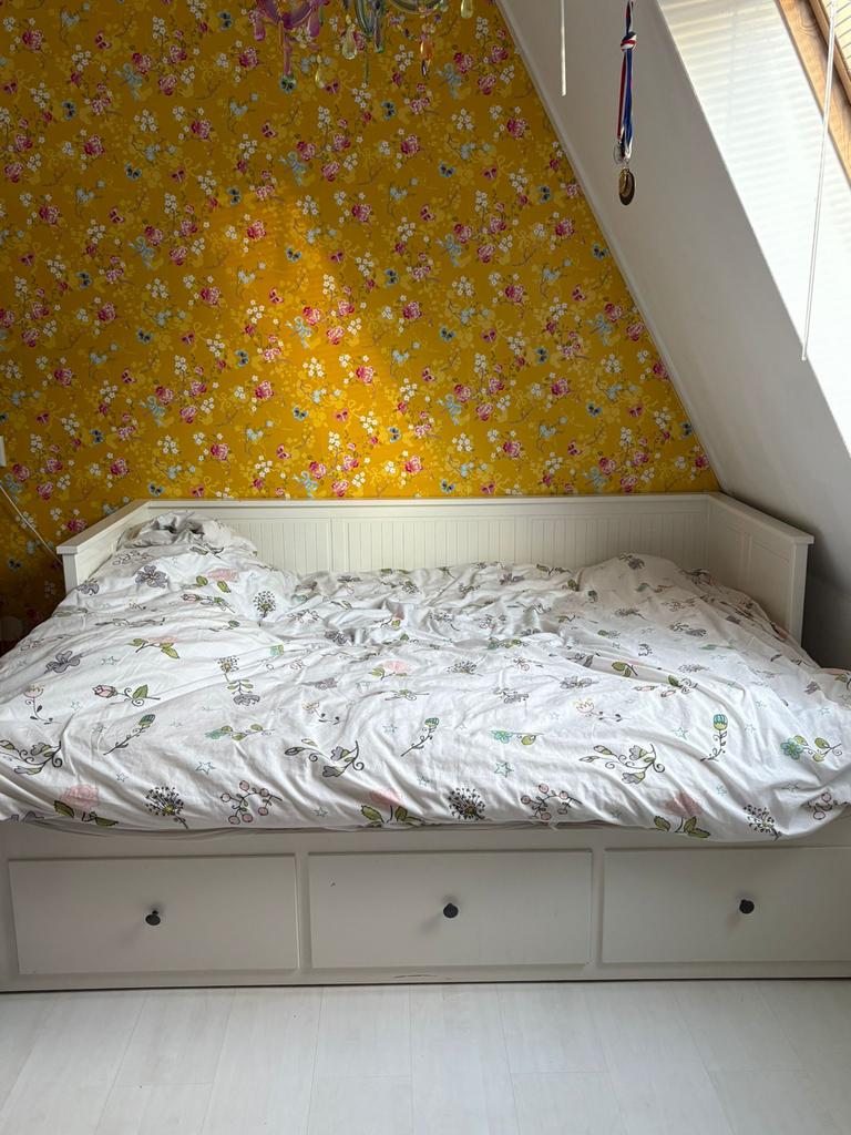 IKEA HEMNES Bedbank 80x200 cm met 3 lades, Ophalen, Gebruikt, Eenpersoons, Wit