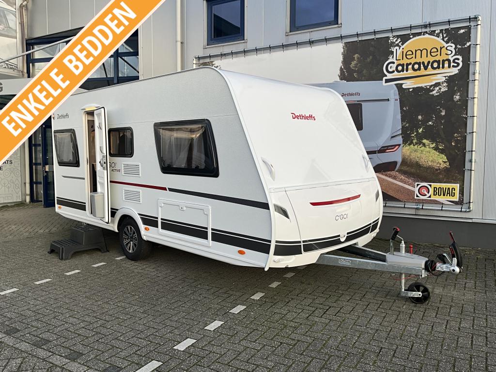 Dethleffs C'go Active 475 EL ENKELE BEDDEN-ACTIE MODEL, Caravans en Kamperen, Caravans, Standaardzit, Schokbreker, Bedrijf, Tot en met 3