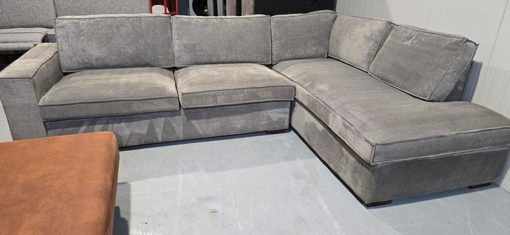 Woood Thomas Hoekbank Vergrijsd Groen Ribstof - Uitwasbaar, Huis en Inrichting, Banken | Complete zithoeken, Gebruikt, Stof, Ophalen of Verzenden