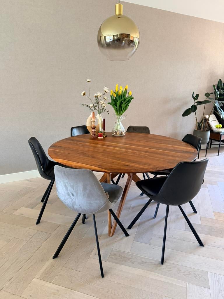 6x Dutchbone Franky stoel, Huis en Inrichting, Stoelen, Ophalen, Zwart, Leer, Zo goed als nieuw