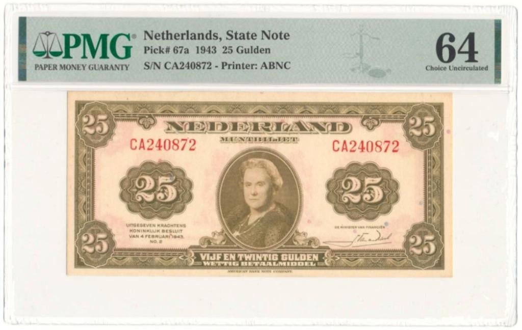 Nederland 25 gulden 1943 Wilhelmina PMG 64, Postzegels en Munten, Bankbiljetten | Nederland, Ophalen of Verzenden, 25 gulden, Los biljet
