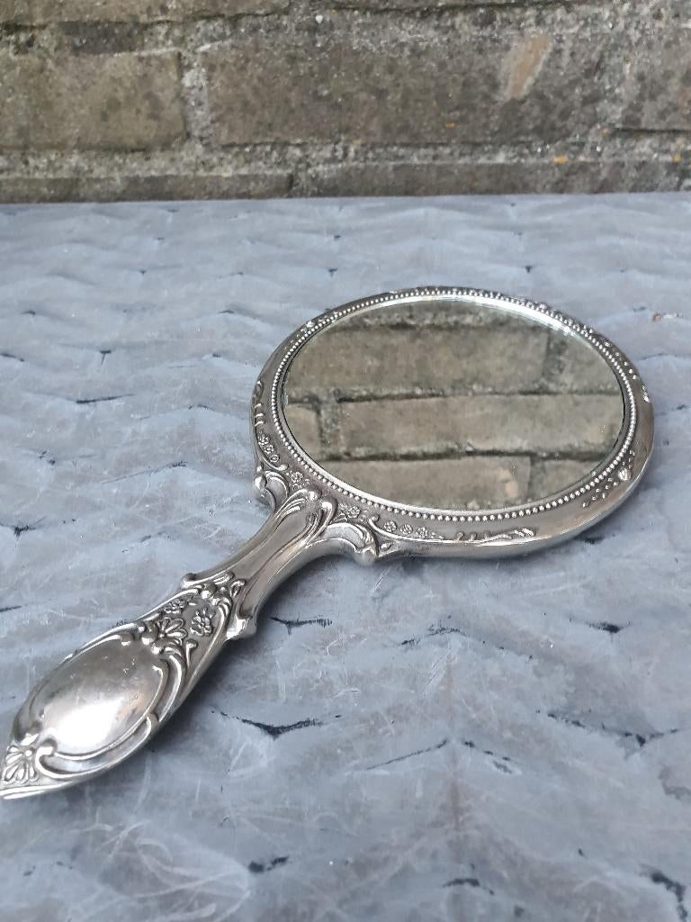 Vintage Verzilverd Handspiegel – Victoriaans, Ophalen of Verzenden, Rechthoekig, Minder dan 50 cm