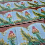 16 art nouveau wandtegels distel, blauwe achtergrond, Ophalen