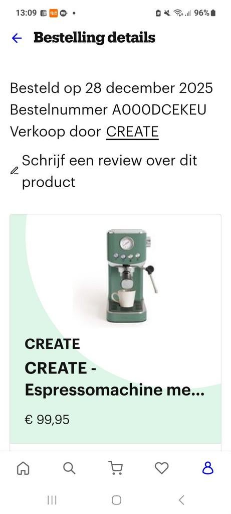 CREATE Espressomachine - Groen, Witgoed en Apparatuur, Koffiezetapparaten, Stoompijpje, Espresso apparaat, Gemalen koffie, Ophalen of Verzenden