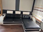 Zwart-witte leren hoekbank met ledstrip, Ophalen, 250 tot 300 cm, Gebruikt, Hoekbank