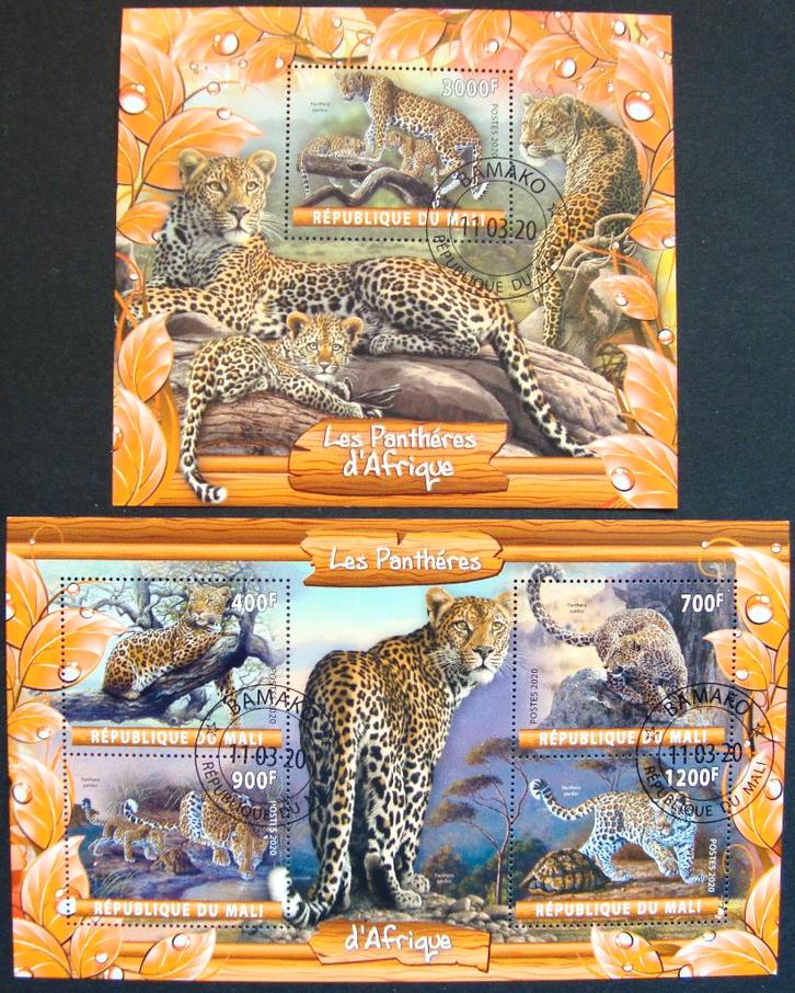 - 747 - 2 Blokken met Panters uit Afrika., Postzegels en Munten, Postzegels | Thematische zegels, Gestempeld, Dier of Natuur, Verzenden