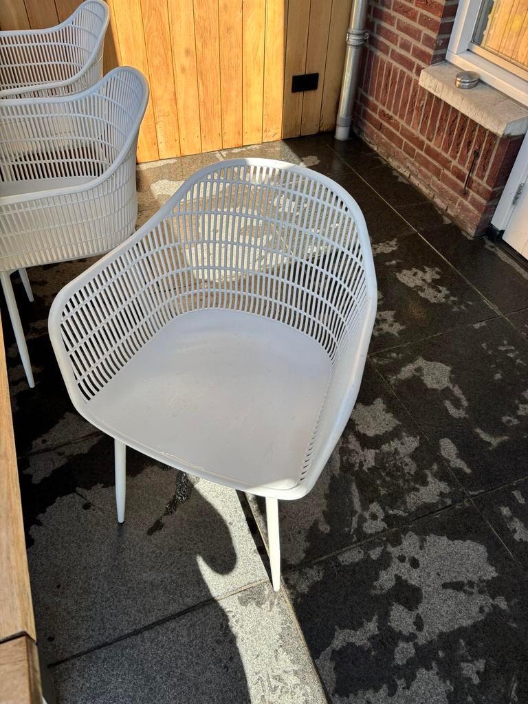 Witte kunststof tuinstoelen 6 stuks, Tuin en Terras, Ophalen, Kunststof, Gebruikt, 6 zitplaatsen