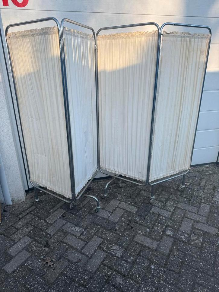 Vintage ziekenhuisscherm / kamerscherm met Chrome behuizing, Huis en Inrichting, Woonaccessoires | Kamerschermen, Gebruikt, Ophalen of Verzenden