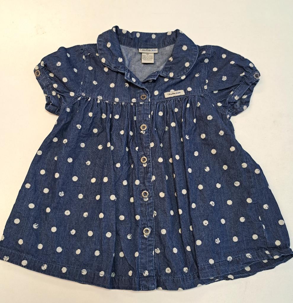 Calvin Klein denim jurkje met stippen/bloem 3jr 98-104 45549, Kinderen en Baby's, Kinderkleding | Maat 98, Zo goed als nieuw, Meisje