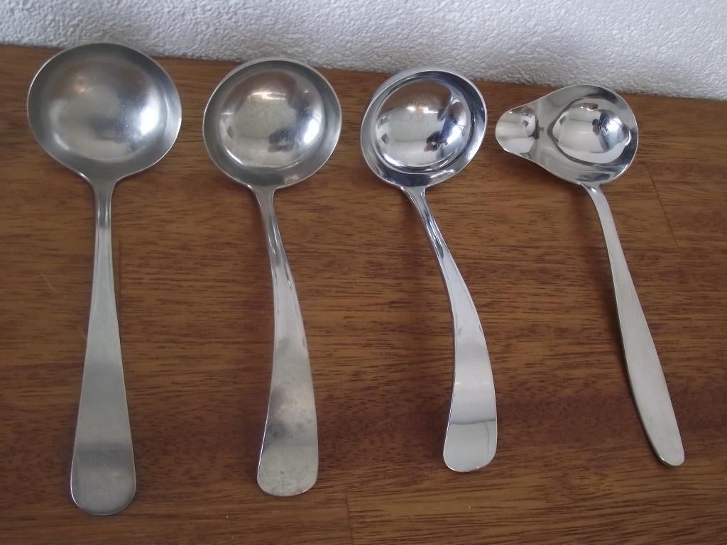 6 stuks vintage RVS sauslepel 16-19 cm divers model merk p s, Antiek en Kunst, Antiek | Bestek, Ophalen of Verzenden