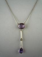vintage zilveren hanger met 2x lavendel amethist + zaadparel, Verzenden, Zilver, Hanger, Met edelsteen