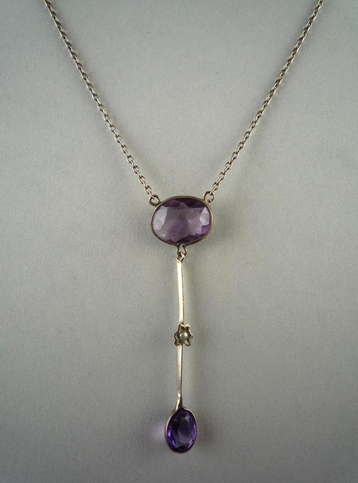 vintage zilveren hanger met 2x lavendel amethist + zaadparel, Sieraden, Tassen en Uiterlijk, Antieke sieraden, Hanger, Zilver