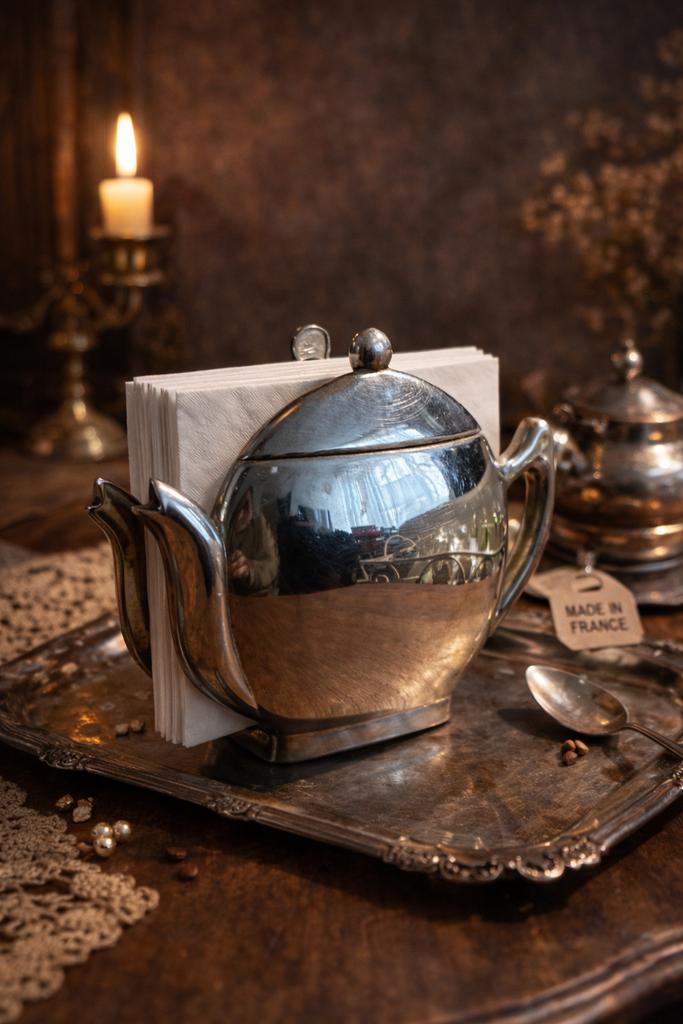 Verzilverde Theepot Servethouder - Frans Design, Antiek en Kunst, Antiek | Goud en Zilver, Ophalen, Zilver