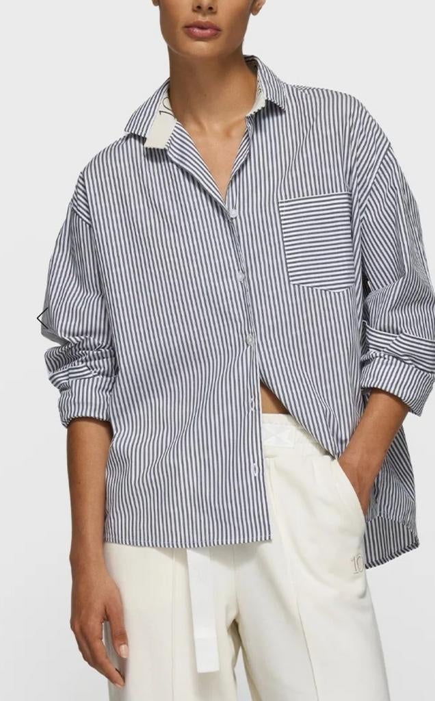 10 DAYS blouse relaxed fit blouse *white met blauw nieuw€170, Kleding | Dames, Wit, Maat 42/44 (L), Nieuw, Ophalen of Verzenden