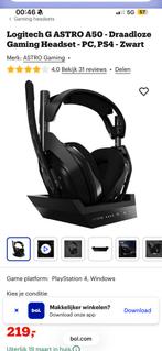 Logitech G ASTRO A50 Draadloze Gaming Headset - PC, PS4 - Zw, Ophalen of Verzenden, Zo goed als nieuw, Draadloos, Over-ear