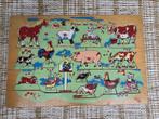 2265 vintage houten puzzel 30x20 boerderijdieren, Gebruikt, 10 tot 50 stukjes, Ophalen of Verzenden, Van hout