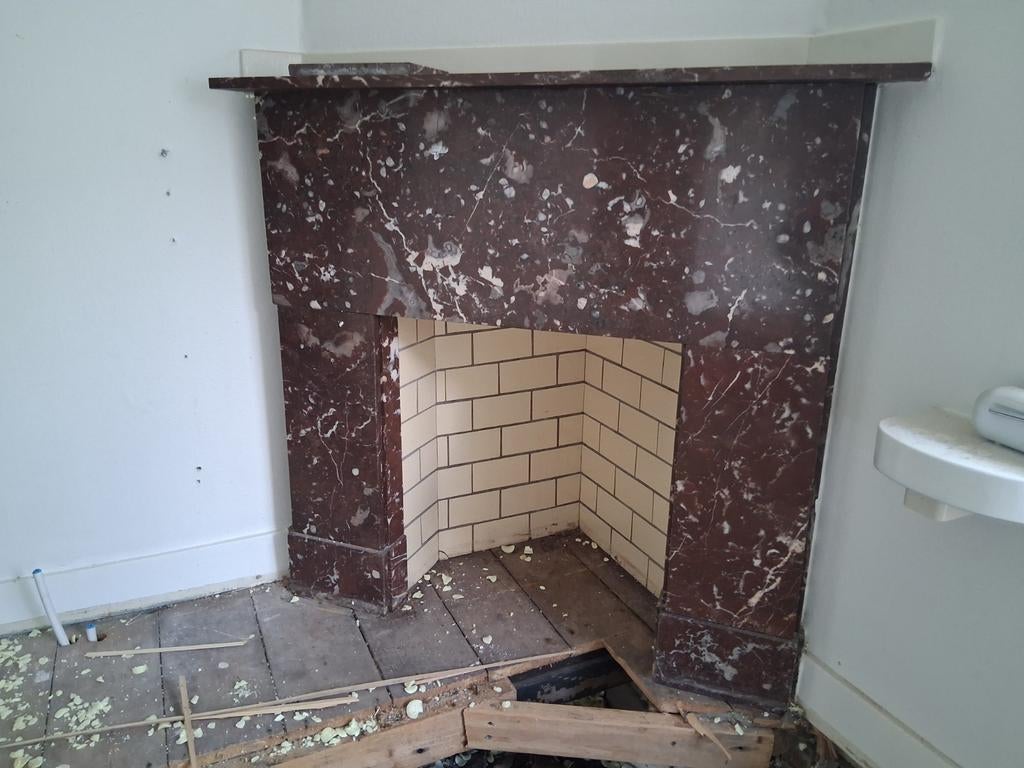 Marmeren schouw uit 1940, Ophalen, Gebruikt, Vrijstaande haard