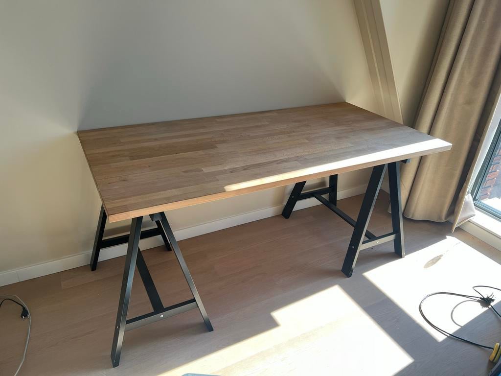 IKEA Bureau met schragen - B155 D75 H72, Ophalen, Overige typen, Gebruikt, Hout