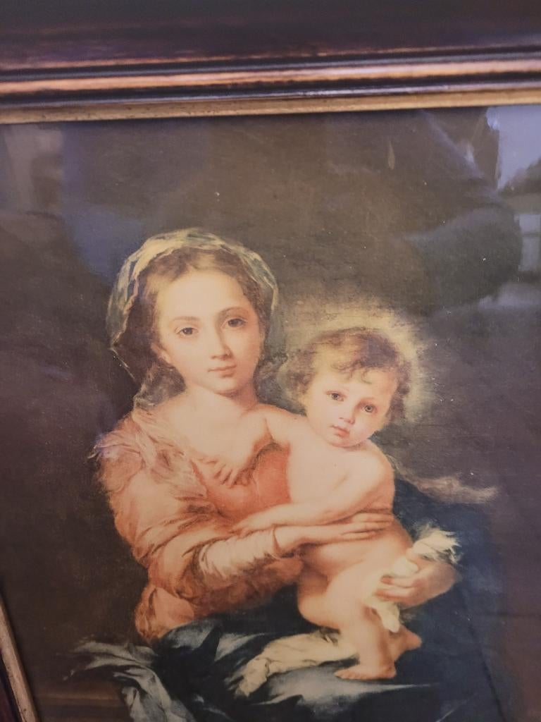 Antieke houten lijst met prent Madonna, Ophalen of Verzenden