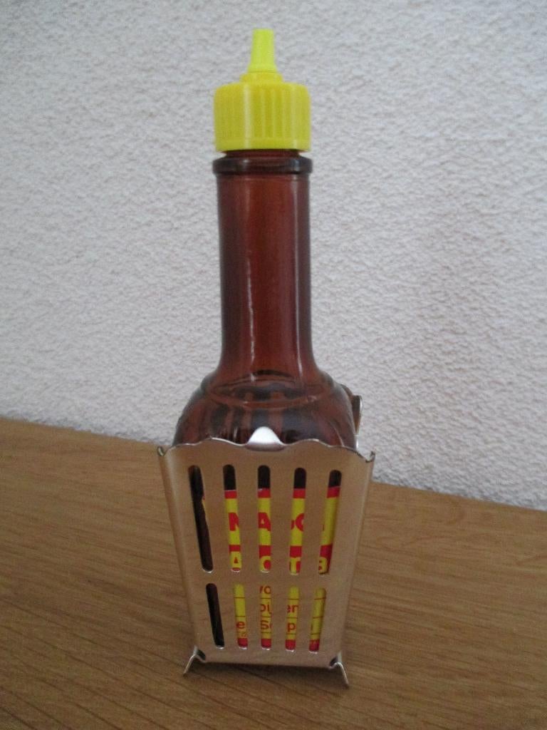 Maggifleshouder met fles hoog 13 cm, Antiek en Kunst, Ophalen of Verzenden