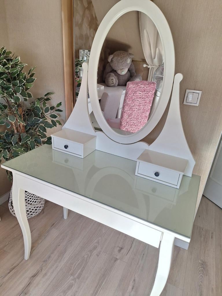 Kaptafel met spiegel, grote en kleine lades, Gebruikt, 100 tot 150 cm, 100 tot 150 cm, Ophalen of Verzenden