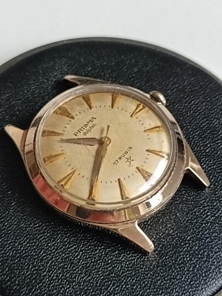 Vintage PRISMA Dolphin horloge - Handopwinding - 17 Rubis, Ophalen of Verzenden, Overige merken, Verguld, 1960 of later