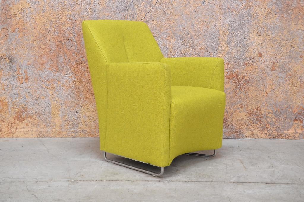 ZGANieuw groengele stoffen Leolux Galathea design fauteuil, Leolux, Leolux, 75 tot 100 cm, Ophalen of Verzenden