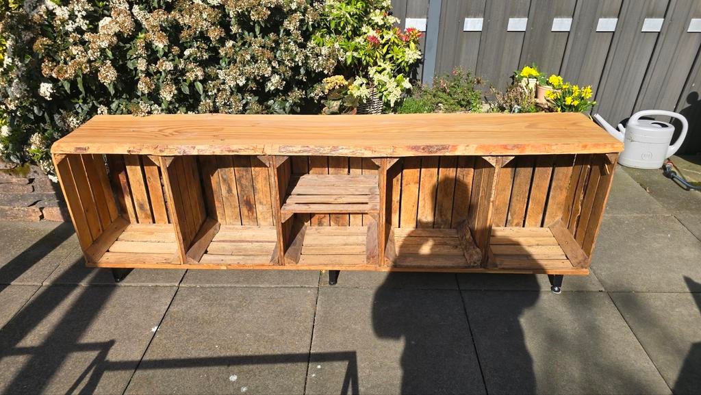 Unieke TV-kast van houten kratten - Industriële stijl, Ophalen, Gebruikt, 150 tot 200 cm, Minder dan 100 cm