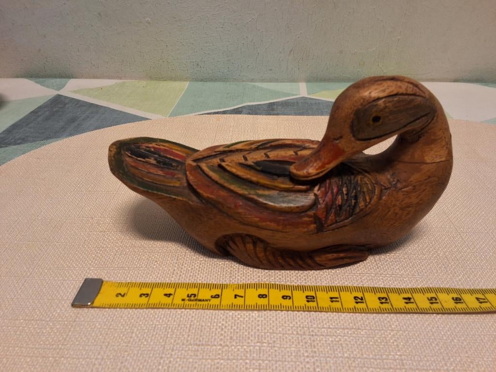 Vintage Houten Eend Beeldje - Handgesneden, Ophalen of Verzenden